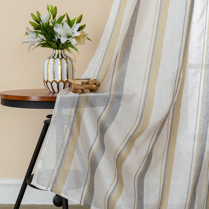 TENDA SEMI TRASPARENTE EFFETTO LINO A RIGHE VERTICALI 1 PANNELLO 140X275CM GRIGIO+GIALLO