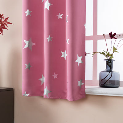 COPPIA TENDE OSCURANTI FANTASIA STELLE ARGENTATE 2X70X145CM ROSA