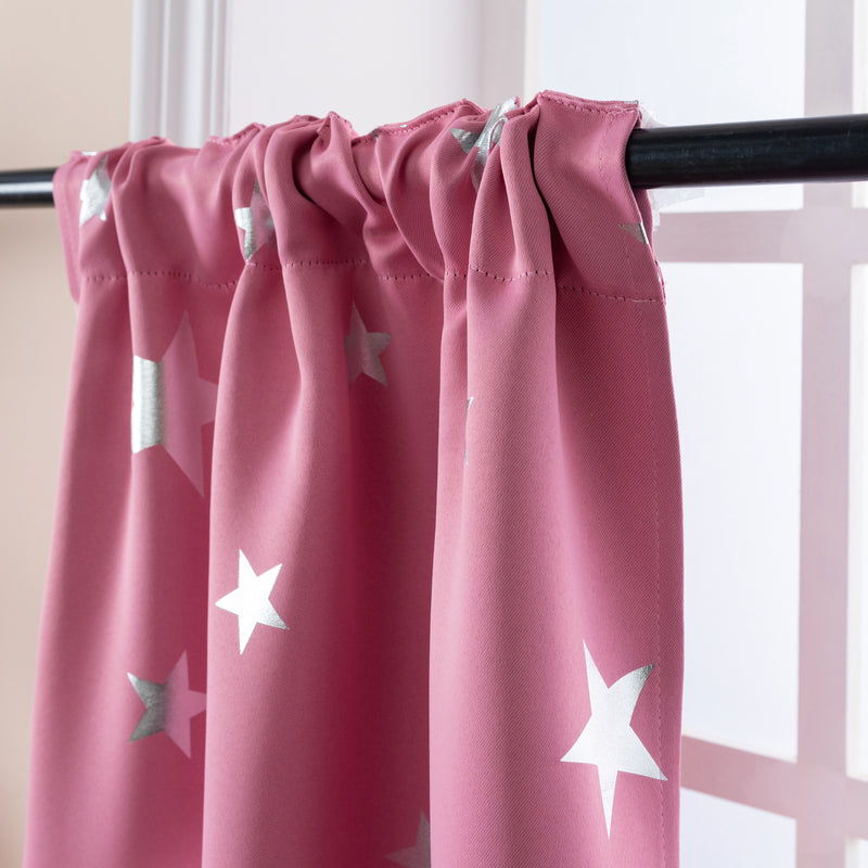 COPPIA TENDE OSCURANTI FANTASIA STELLE ARGENTATE 2X70X235CM ROSA