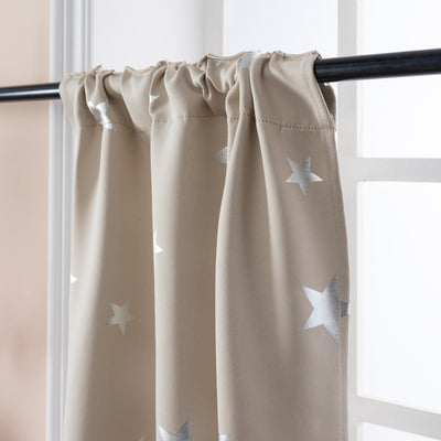 COPPIA TENDE OSCURANTI FANTASIA STELLE ARGENTATE 2X70X235CM BEIGE