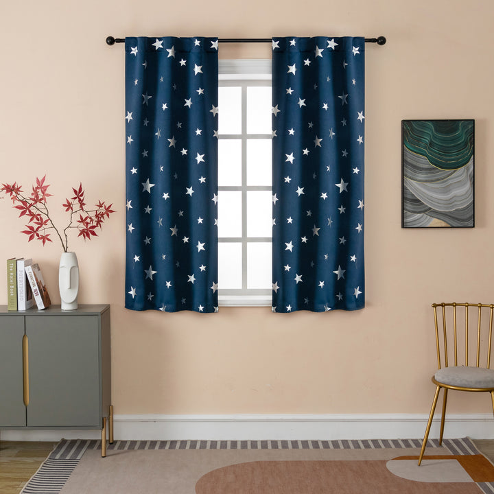 COPPIA TENDE OSCURANTI FANTASIA STELLE ARGENTATE 2X70X145CM BLU
