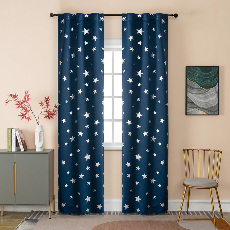 COPPIA TENDE OSCURANTI FANTASIA STELLE ARGENTATE 2X70X235CM BLU