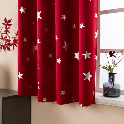 TENDA OSCURANTE FANTASIA STELLE ARGENTATE 140X145CM ROSSO